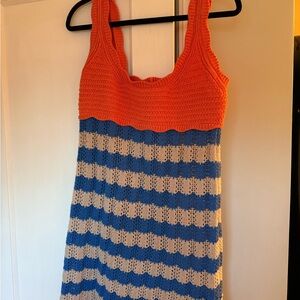 Orange and Blue Striped Knit Dress